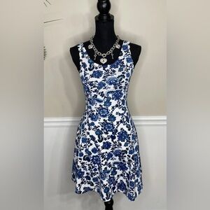 Divided Blue Floral Sleeveless A-Line Skater Dress
